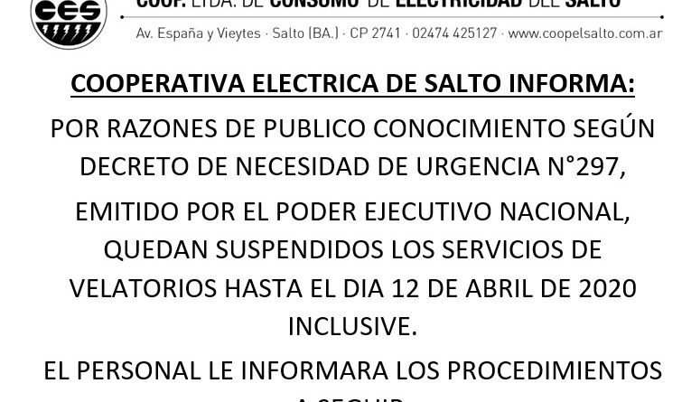 Siguen suspendidos los servicios de velatorio hasta el 12/04
