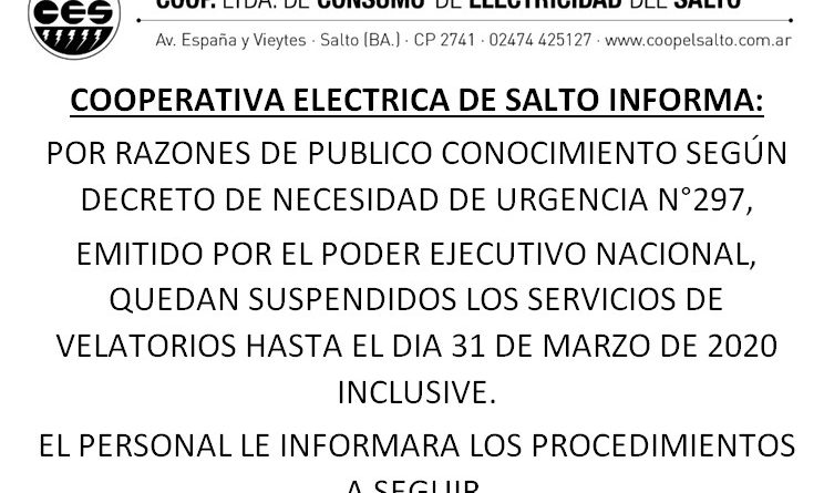 Quedan suspendidos los servicios de velatorio hasta el 31/03
