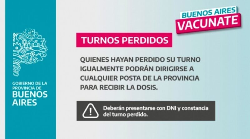 Vacunación: Quienes hayan perdido el turno podrán dirigirse a cualquier posta de la provincia